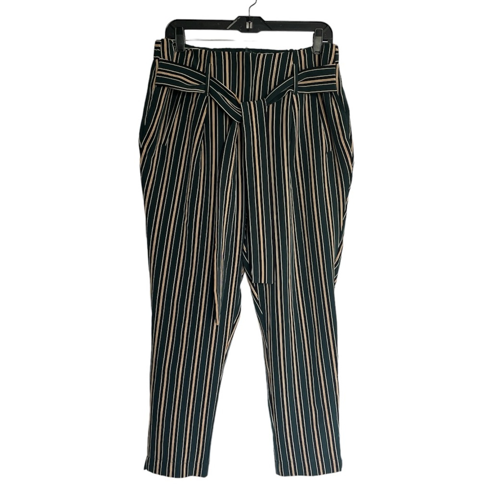 BODY BY US Plus Women's Green Striped High Waisted Dress Pants Size 1X
